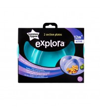 Set Farfurii Compartimentate Explora, Tommee Tippee, 2 buc, Turquoise